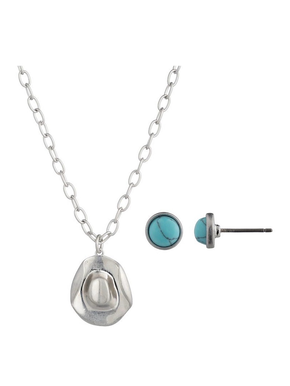 Cowboy Hat Pendant Necklace and Stud Earring Set - Picture 2 of 2